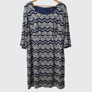 Preowned Chris McLaughlin Womens Navy & White Lace Shift Dress 16W Nylon Cotton